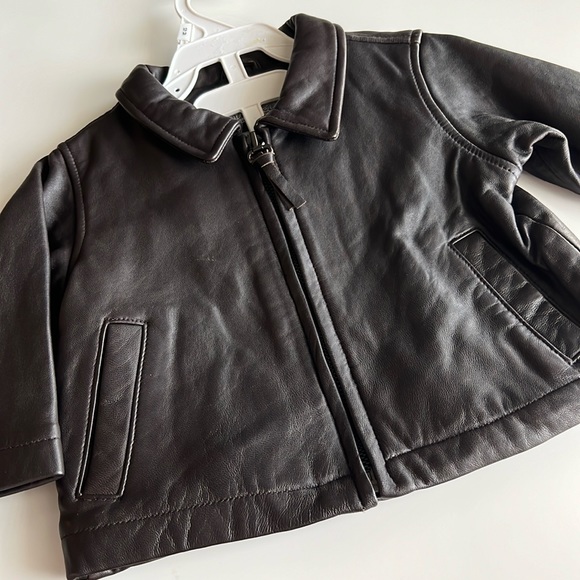 🤎Like new One Kid Unisex Genuine Lamb Leather infant jacket Brown 12 months - Picture 6 of 15